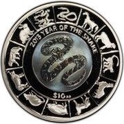 10 Dollars - Elizabeth II Year of the Snake, United Kingdom, 2013 reverse image