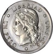1 Peso Pattern, Argentina, 1880 reverse image