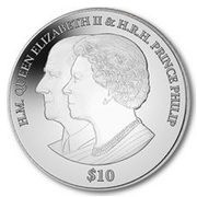 10 Dollars - Elizabeth II Platinum Wedding; UHR Piedfort, United Kingdom, 2017 reverse image