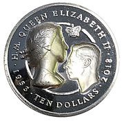 10 Dollars - Elizabeth II Sapphire Coronation: Piedfort, United Kingdom, 2018 reverse image