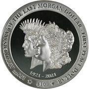 10 Dollars - Elizabeth II Transition of the Morgan Dollar to the Peace Dollar; Piedfort, United Kingdom, 2021 reverse image