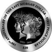 20 Dollars - Elizabeth II Transition of the Morgan Dollar to the Peace Dollar; Piedfort, United Kingdom, 2021 reverse image