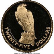 25 Dollars - Elizabeth II Peregrine Falcon, United Kingdom, 1984 reverse image