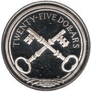 25 Dollars - Elizabeth II Keys, United Kingdom, 1988 reverse image