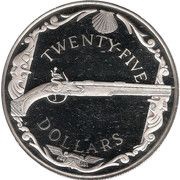 25 Dollars - Elizabeth II Flintlock Pistol, United Kingdom, 1988 reverse image