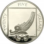 25 Dollars - Elizabeth II Stylized Fish Statue, United Kingdom, 1988 reverse image