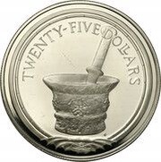 25 Dollars - Elizabeth II Mortar and Pestle, United Kingdom, 1988 reverse image