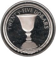 25 Dollars - Elizabeth II Chalice, United Kingdom, 1988 reverse image