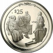 25 Dollars - Elizabeth II Columbus Lecturing, United Kingdom, 1992 reverse image
