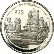 25 Dollars - Elizabeth II Queen Isabella offering jewels, United Kingdom, 1992 reverse image