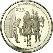 25 Dollars - Elizabeth II Columbus on horseback, United Kingdom, 1992 reverse image