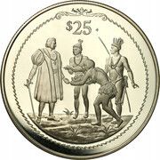 25 Dollars - Elizabeth II Natives Offering Gifts, United Kingdom, 1992 reverse image