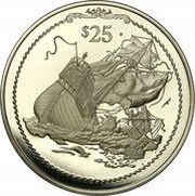 25 Dollars - Elizabeth II Shipwreck, United Kingdom, 1992 reverse image