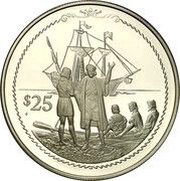 25 Dollars - Elizabeth II Columbus on shore, United Kingdom, 1992 reverse image