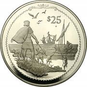 25 Dollars - Elizabeth II Columbus with shore party, United Kingdom, 1992 reverse image