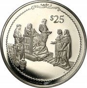25 Dollars - Elizabeth II Columbus before Queen Isabella, United Kingdom, 1992 reverse image