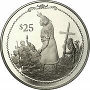 25 Dollars - Elizabeth II Columbus claiming the newly discovered land, United Kingdom, 1992 reverse image