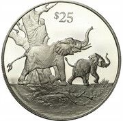 25 Dollars - Elizabeth II African Elephants, United Kingdom, 1993 reverse image