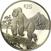 25 Dollars - Elizabeth II Mountain Gorilla, United Kingdom, 1993 reverse image