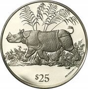 25 Dollars - Elizabeth II Javan Rhinoceros, United Kingdom, 1993 reverse image