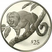 25 Dollars - Elizabeth II Golden Lion Tamarin, United Kingdom, 1993 reverse image