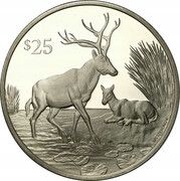 25 Dollars - Elizabeth II Pere David's Deer, United Kingdom, 1993 reverse image