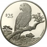 25 Dollars - Elizabeth II Imperial Parrot, United Kingdom, 1993 reverse image