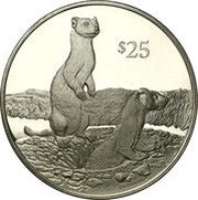 25 Dollars - Elizabeth II Black-footed Ferrets, United Kingdom, 1993 reverse image