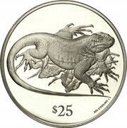 25 Dollars - Elizabeth II Large Anegada Iguana, United Kingdom, 1993 reverse image