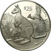 25 Dollars - Elizabeth II Parma Wallaby, United Kingdom, 1993 reverse image