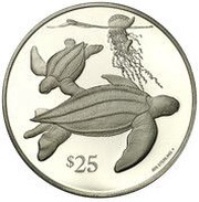 25 Dollars - Elizabeth II Leatherback Sea Turtles, United Kingdom, 1993 reverse image