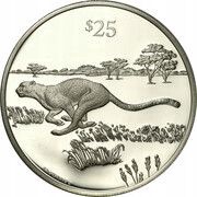 25 Dollars - Elizabeth II Cheetah, United Kingdom, 1993 reverse image