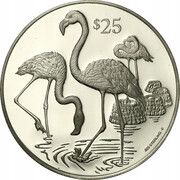 25 Dollars - Elizabeth II Flamingos, United Kingdom, 1993 reverse image