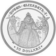 30 Dollars - Elizabeth II Queen Elizabeth I - Armada; Silver 5oz, United Kingdom, 2008 reverse image