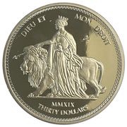 30 Dollars - Elizabeth II Una and Lion, United Kingdom, 2019 reverse image