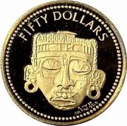 50 Dollars - Elizabeth II Mixtec Mask, United Kingdom, 1988 reverse image
