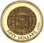 50 Dollars - Elizabeth II Spanish Colonial Gold Coin, United Kingdom, 1988 reverse image
