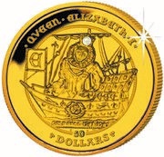 50 Dollars - Elizabeth II Queen Elizabeth I - Above Ship, United Kingdom, 2008-2009 reverse image