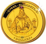50 Dollars - Elizabeth II Queen Elizabeth I - Between Pillars, United Kingdom, 2008-2009 reverse image