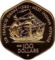 100 Dollars - Elizabeth II West Indian Voyage, United Kingdom, 1985 reverse image