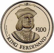100 Dollars - Elizabeth II King Ferdinand of Spain, United Kingdom, 1991 reverse image