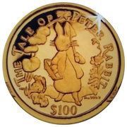 100 Dollars - Elizabeth II The Tale of Peter Rabbit; Gold 1/5oz, United Kingdom, 2004 reverse image