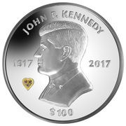 100 Dollars - Elizabeth II JFK 100th Anniversary; Silver 35oz, United Kingdom, 2017 reverse image