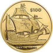 100 Dollars - Elizabeth II Santa Maria; Gold Bullion, United Kingdom, 2022 reverse image