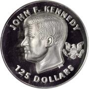 125 Dollars - Elizabeth II John F. Kennedy; Platinium Proof, United Kingdom, 2014 reverse image