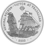 500 Dollars - Elizabeth II Admiral Nelson; Silver 5kg, United Kingdom, 2008 reverse image