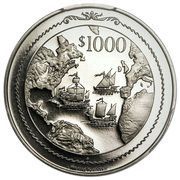 1000 Dollars - Elizabeth II Discovery of America, United Kingdom, 1992 reverse image