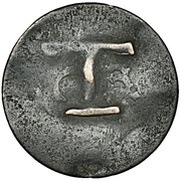 1½ Pence Black Dog; T countermark on French 2 sous reverse image