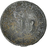 1½ Pence Black Dog; LL countermark on Cayenne colony 2 Sous reverse image