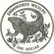 1 Dollar - Elizabeth II Blue Rock Iguana, United Kingdom, 1995 reverse image